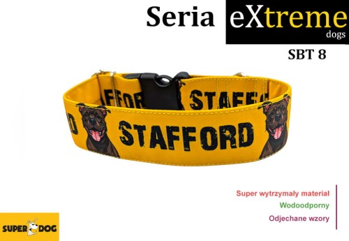 Obroża SBT-8 dla aktywnego psa – mocna obroża z motywem staffika z serii Extreme Superdog