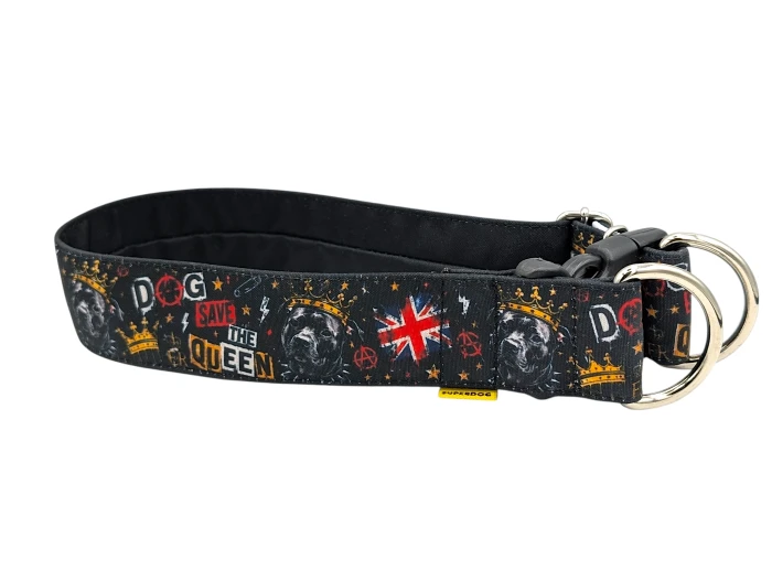 Obroża dla psa Extreme Dog Save the Queen czarna – wytrzymała, wodoodporna, regulowana, z metalowym okuciem, Superdog