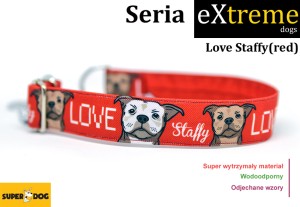 Obroża dla psa: Love Staffy-red