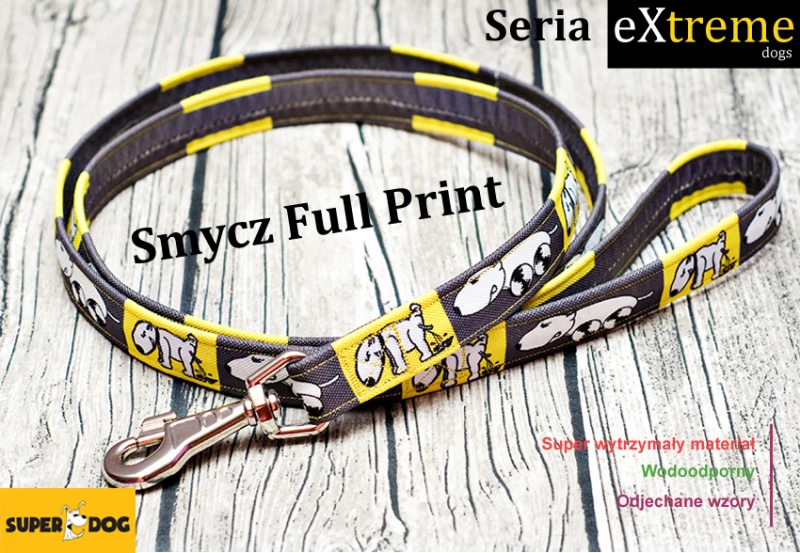 Smycz Extreme Dogs Full Print dla psa – wytrzymała smycz miejska z nadrukiem na całej długości